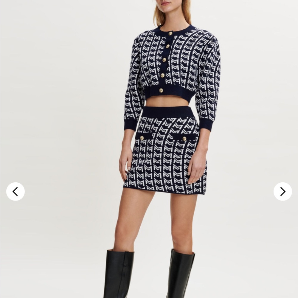 Maje Navy and White Pencil Skirt